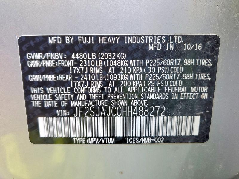 Aukcja sprzedaży 2017 Subaru Forester, vin: JF2SJAJC0HH488272, numer aukcji: 47459216