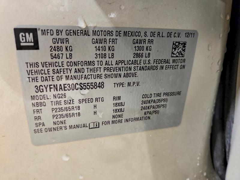 Aukcja sprzedaży 2012 Cadillac Srx, vin: 3GYFNAE30CS555848, numer aukcji: 45828336