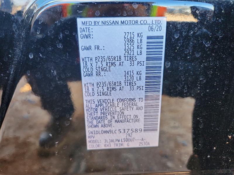 Aukcja sprzedaży 2020 Infiniti Qx60, vin: 5N1DL0MN9LC537589, numer aukcji: 46503376