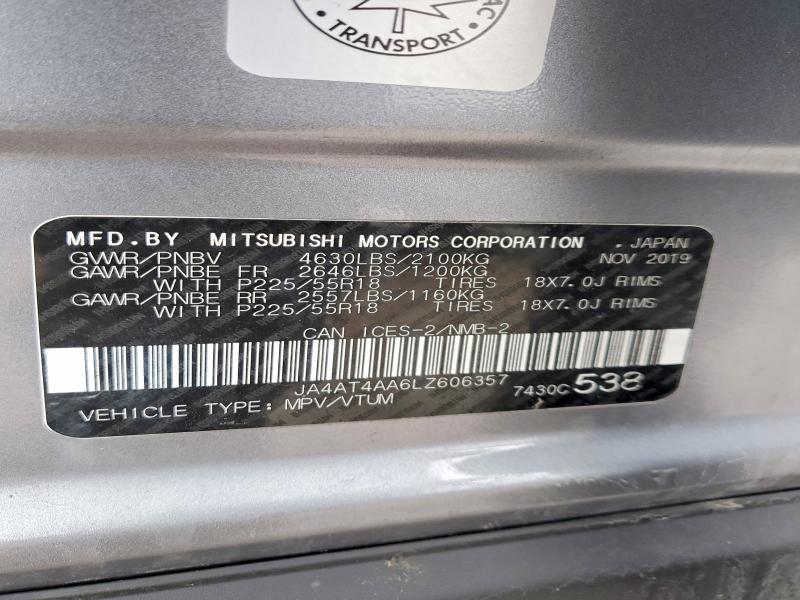 79538595 :رقم المزاد ، JA4AT4AA6LZ606357 vin ، 2020 Mitsubishi Eclipse Cross مزاد بيع