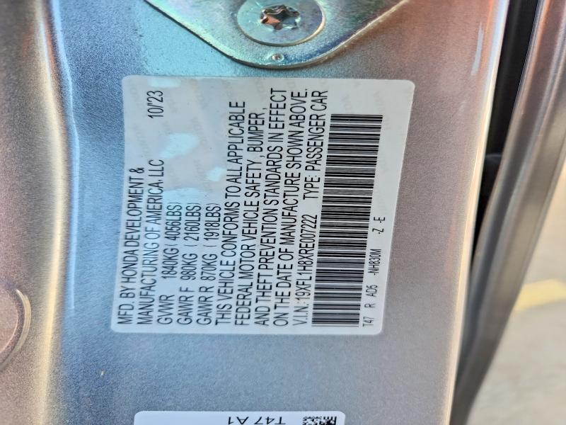 46748196 :رقم المزاد ، 19XFL1H8XRE007222 vin ، 2024 Honda Civic مزاد بيع