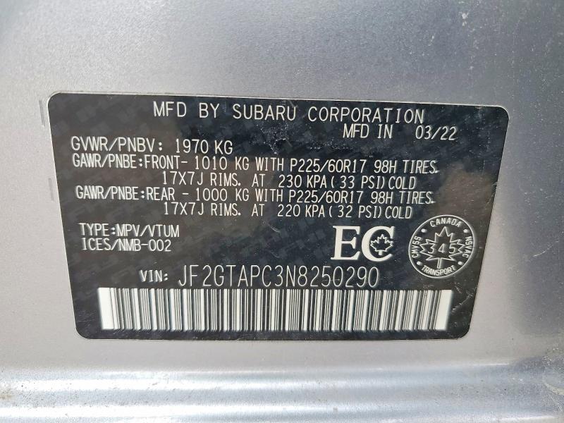 Aukcja sprzedaży 2022 Subaru Crosstrek, vin: JF2GTAPC3N8250290, numer aukcji: 76421525