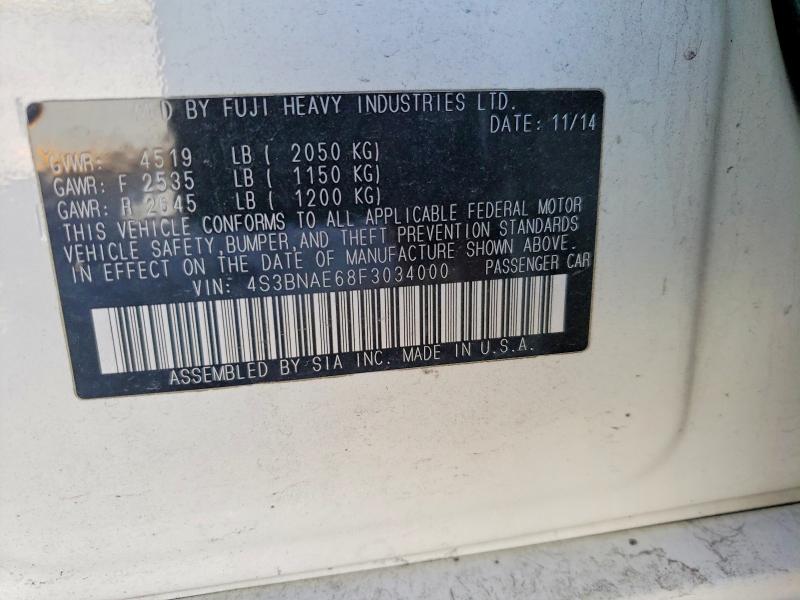 2015 Subaru Legacy მანქანა იყიდება აუქციონზე, vin: 4S3BNAE68F3034000, აუქციონის ნომერი: 45775616