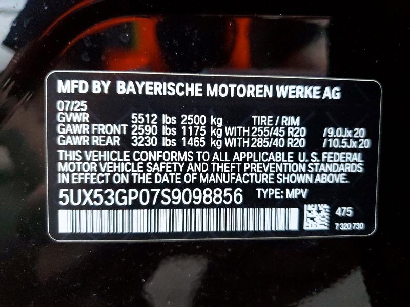 2025 Bmw X3 მანქანა იყიდება აუქციონზე, vin: 5UX53GP07S9098856, აუქციონის ნომერი: 77761855