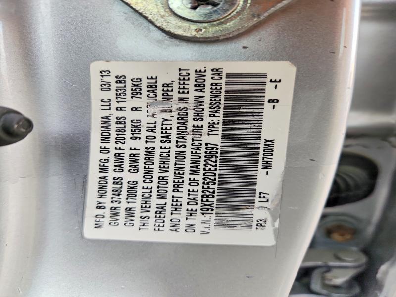 Продаж на аукціоні авто 2013 Honda Civic, vin: 19XFB2F52DE229697, номер лоту: 47306666