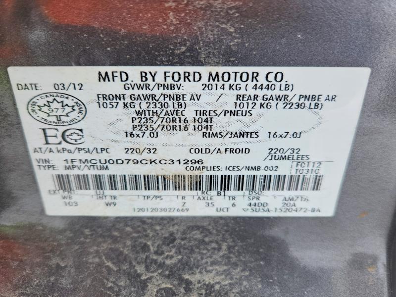 Продажа на аукционе авто 2012 Ford Escape, vin: 1FMCU0D79CKC31296, номер лота: 46173376