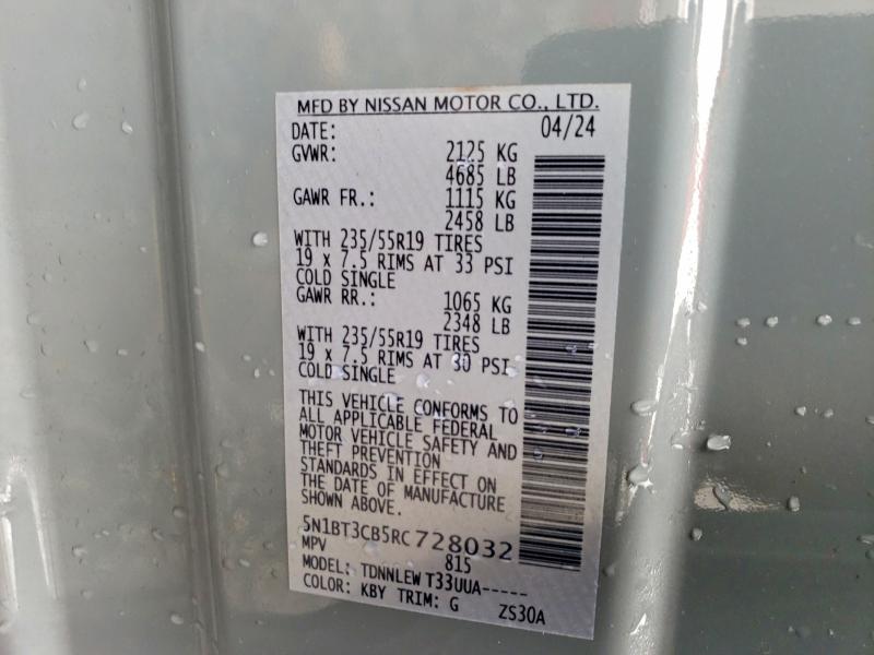 2024 Nissan Rogue მანქანა იყიდება აუქციონზე, vin: 5N1BT3CB5RC728032, აუქციონის ნომერი: 79441645