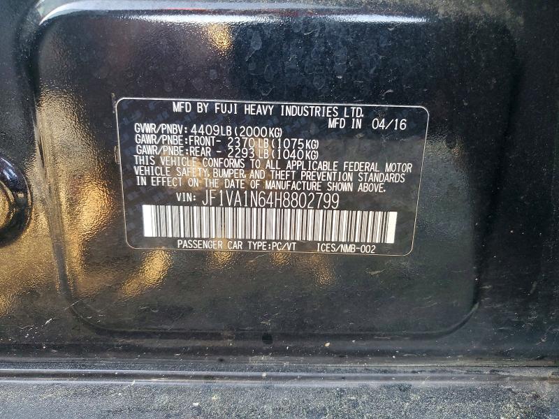 47627426 :رقم المزاد ، JF1VA1N64H8802799 vin ، 2017 Subaru Wrx مزاد بيع