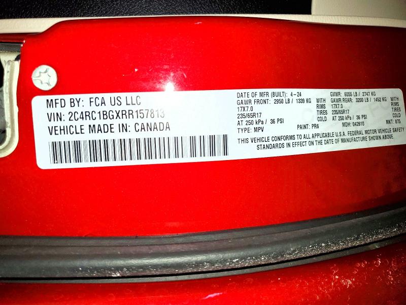 47862016 :رقم المزاد ، 2C4RC1BGXRR157813 vin ، 2024 Chrysler Pacifica مزاد بيع