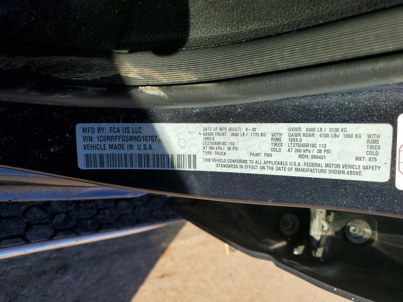 2021 Ram 1500 მანქანა იყიდება აუქციონზე, vin: 1C6RRFFG5MN510767, აუქციონის ნომერი: 45499306