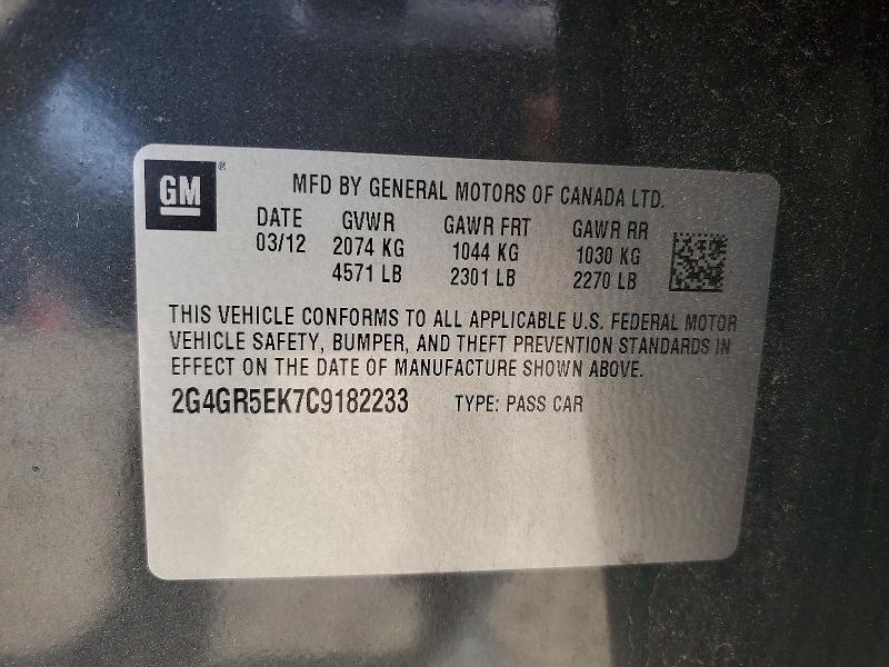 2012 Buick Regal მანქანა იყიდება აუქციონზე, vin: 2G4GR5EK7C9182233, აუქციონის ნომერი: 47550786