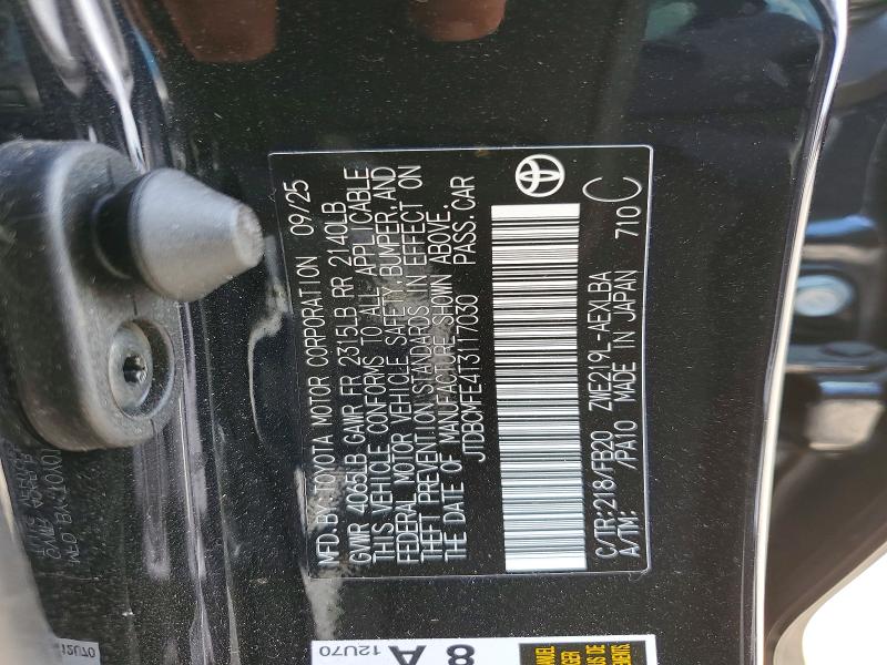Auction sale of the 2026 Toyota Corolla Hybrid, vin: JTDBCMFE4T3117030, lot number: 46869526