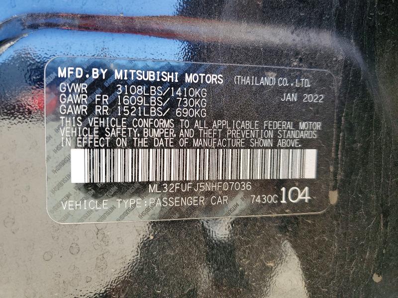 Aukcja sprzedaży 2022 Mitsubishi Mirage, vin: ML32FUFJ5NHF07036, numer aukcji: 45468846