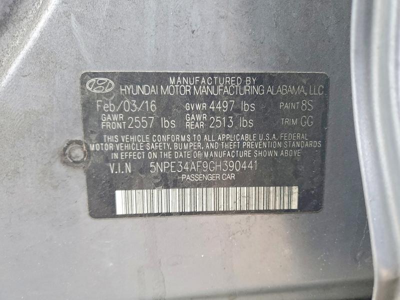 2016 Hyundai Sonata მანქანა იყიდება აუქციონზე, vin: 5NPE34AF9GH390441, აუქციონის ნომერი: 46554226