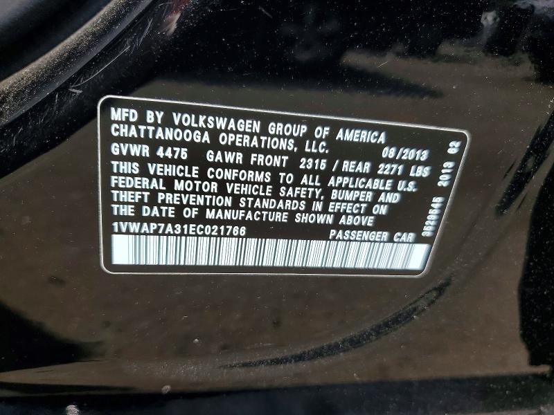 47300166 :رقم المزاد ، 1VWAP7A31EC021766 vin ، 2014 Volkswagen Passat مزاد بيع