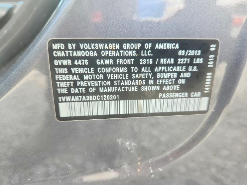 79641205 :رقم المزاد ، 1VWAH7A35DC120201 vin ، 2013 Volkswagen Passat مزاد بيع