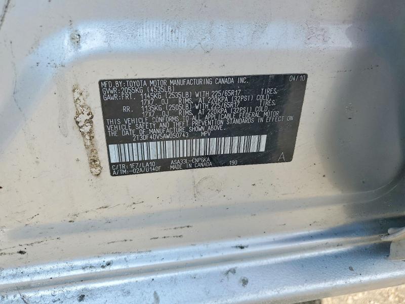 2010 Toyota Rav4 მანქანა იყიდება აუქციონზე, vin: 2T3DF4DV5AW050743, აუქციონის ნომერი: 47559486