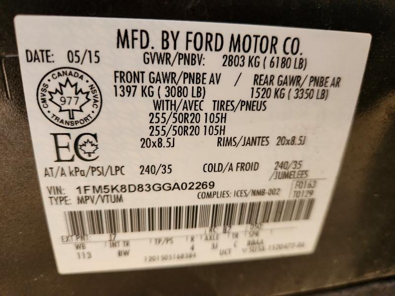 47101966 :رقم المزاد ، 1FM5K8D83GGA02269 vin ، 2016 Ford Explorer مزاد بيع