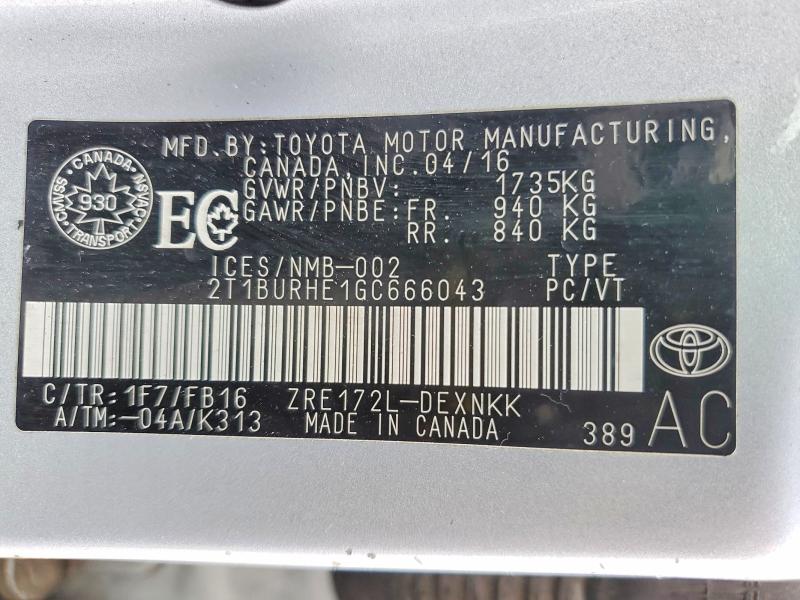 Продажа на аукционе авто 2016 Toyota Corolla, vin: 2T1BURHE1GC666043, номер лота: 41868906