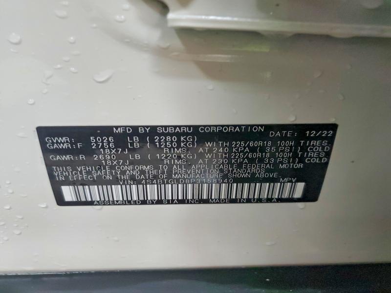 Продаж на аукціоні авто 2023 Subaru Outback, vin: 4S4BTGLD8P3158940, номер лоту: 46378586