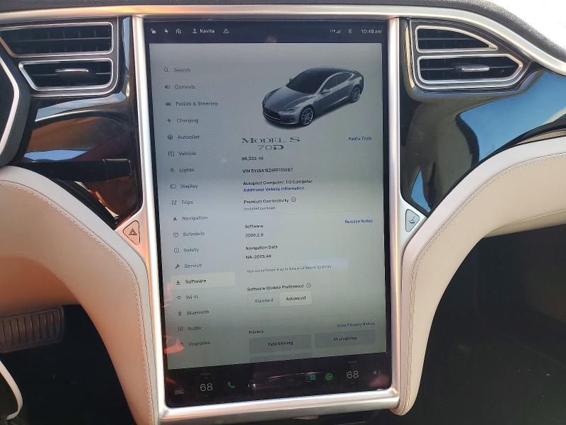 46543546 :رقم المزاد ، 5YJSA1E26FF113287 vin ، 2015 Tesla Model S مزاد بيع