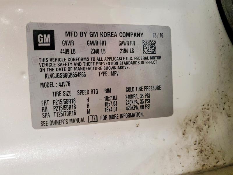 Продаж на аукціоні авто 2016 Buick Encore, vin: KL4CJGSB6GB654866, номер лоту: 46752316