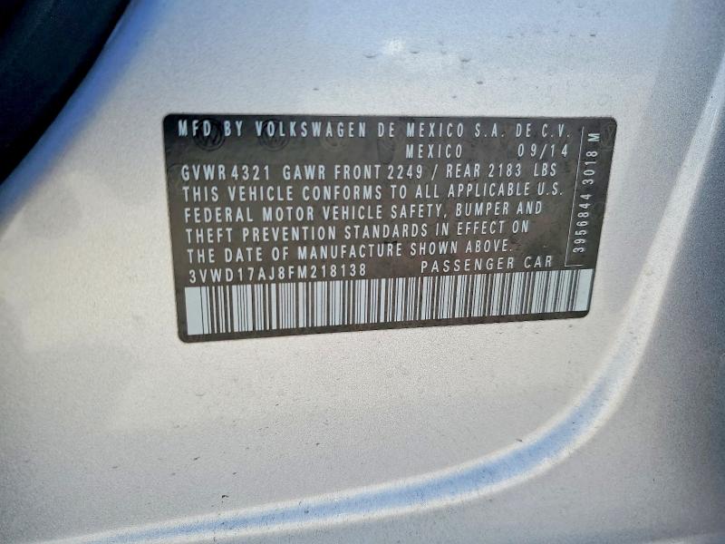 42035956 :رقم المزاد ، 3VWD17AJ8FM218138 vin ، 2015 Volkswagen Jetta مزاد بيع