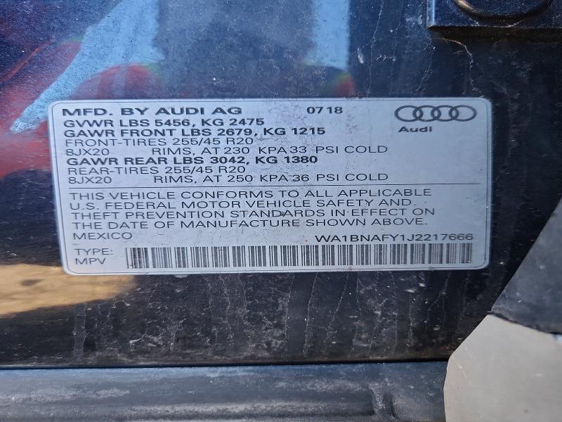 Aukcja sprzedaży 2018 Audi Q5, vin: WA1BNAFY1J2217666, numer aukcji: 41891386
