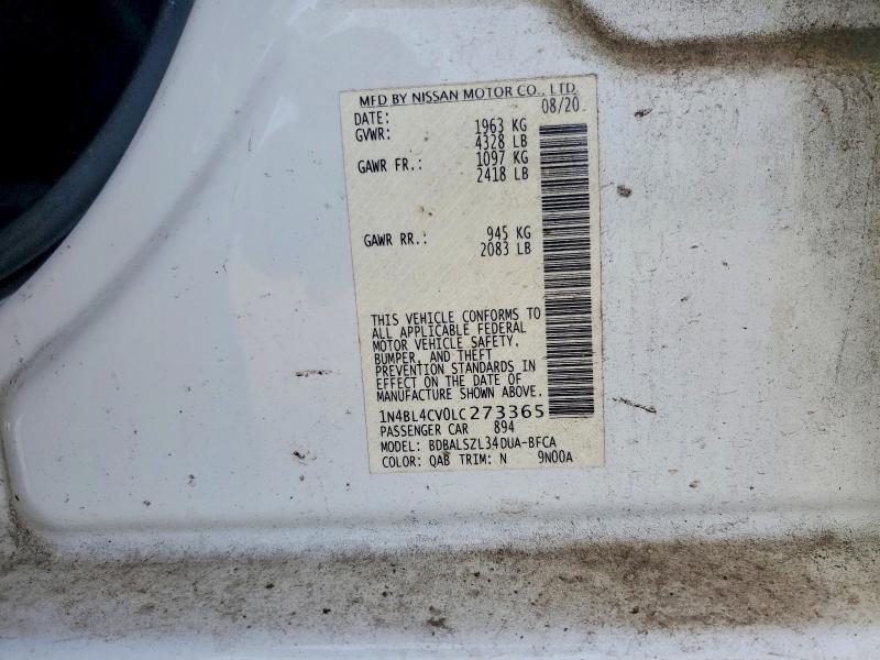 47555186 :رقم المزاد ، 1N4BL4CV0LC273365 vin ، 2020 Nissan Altima مزاد بيع