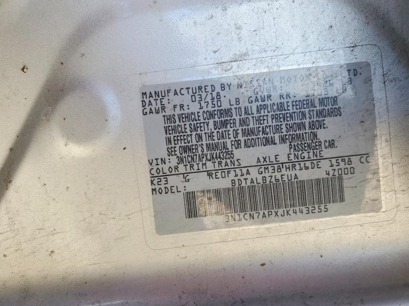 Продаж на аукціоні авто 2018 Nissan Versa, vin: 3N1CN7APXJK443255, номер лоту: 45690786