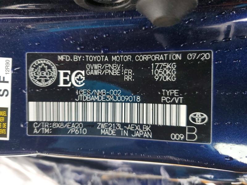 Aukcja sprzedaży 2021 Toyota Corolla, vin: JTDBAMDE3MJ009018, numer aukcji: 45676406
