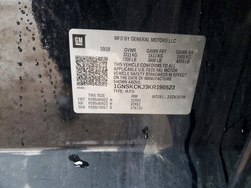Продаж на аукціоні авто 2019 Chevrolet Tahoe, vin: 1GNSKCKJ3KR190523, номер лоту: 77494095