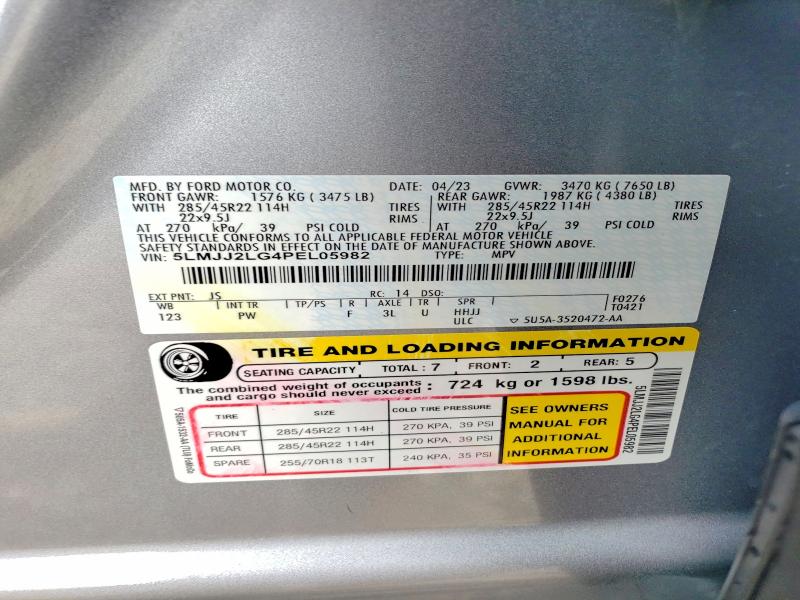 78086095 :رقم المزاد ، 5LMJJ2LG4PEL05982 vin ، 2023 Lincoln Navigator مزاد بيع