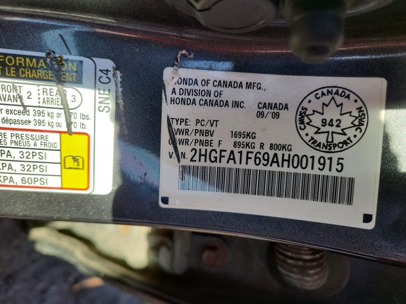 Aukcja sprzedaży 2010 Honda Civic, vin: 2HGFA1F69AH001915, numer aukcji: 41791526