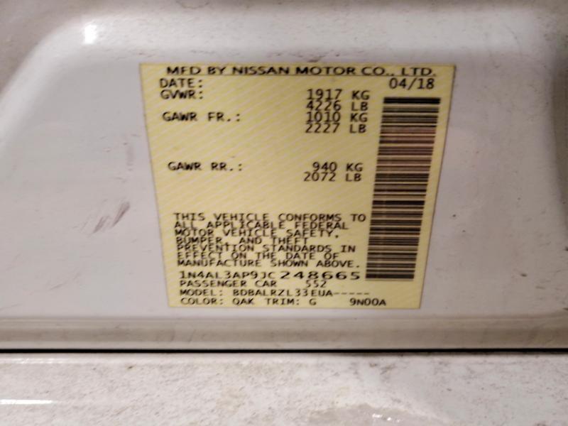2018 Nissan Altima მანქანა იყიდება აუქციონზე, vin: 1N4AL3AP9JC248665, აუქციონის ნომერი: 46023236
