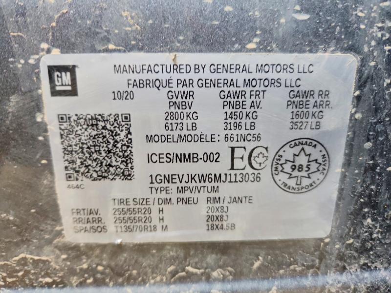 Aukcja sprzedaży 2021 Chevrolet Traverse, vin: 1GNEVJKW6MJ113036, numer aukcji: 46269196