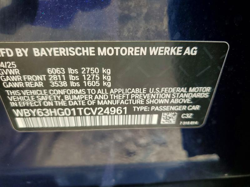 2026 Bmw I5 მანქანა იყიდება აუქციონზე, vin: WBY63HG01TCV24961, აუქციონის ნომერი: 79091335