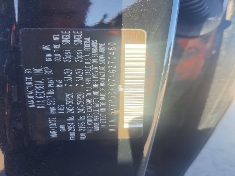 2022 Kia Telluride მანქანა იყიდება აუქციონზე, vin: 5XYP5DHC7NG270480, აუქციონის ნომერი: 75611555