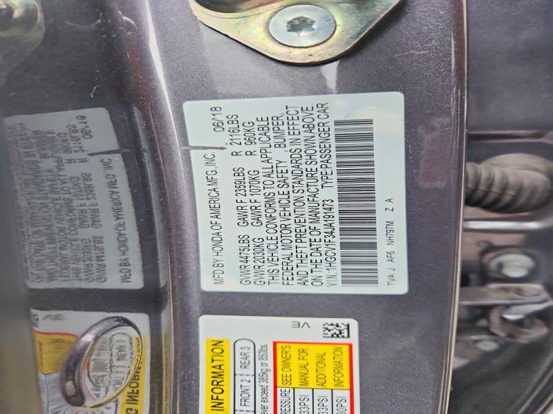 47449656 :رقم المزاد ، 1HGCV1F34JA191473 vin ، 2018 Honda Accord مزاد بيع