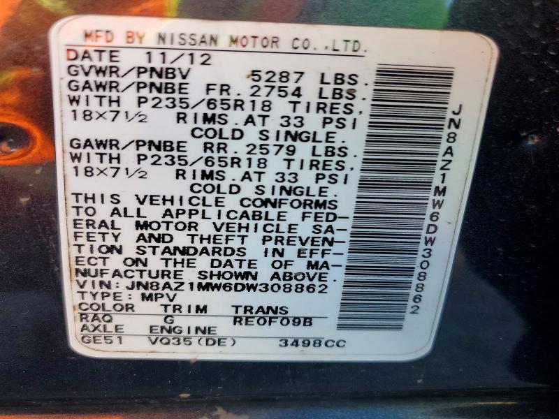 Aukcja sprzedaży 2013 Nissan Murano, vin: JN8AZ1MW6DW308862, numer aukcji: 46982766