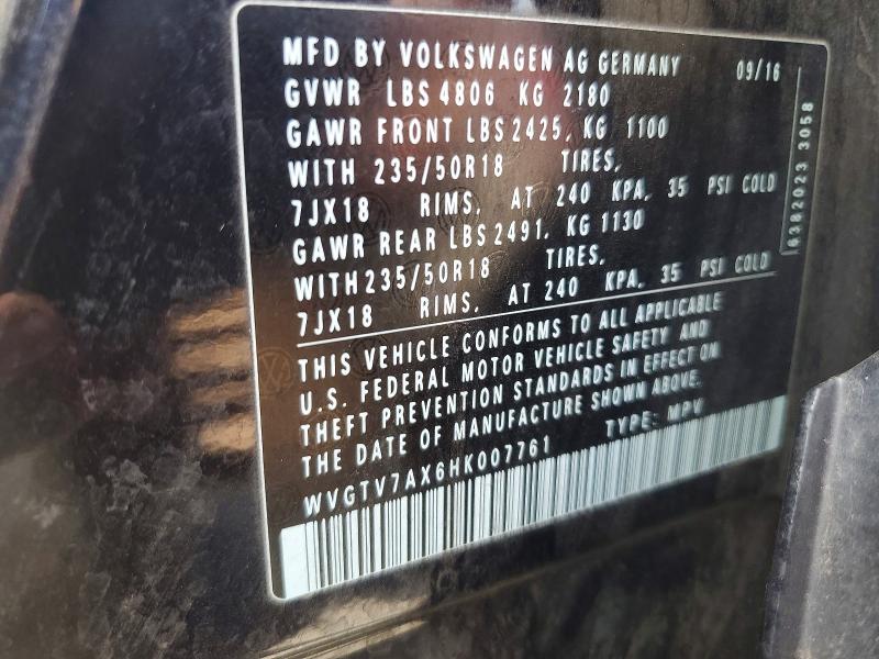 2017 Volkswagen Tiguan მანქანა იყიდება აუქციონზე, vin: WVGTV7AX6HK007761, აუქციონის ნომერი: 47111816