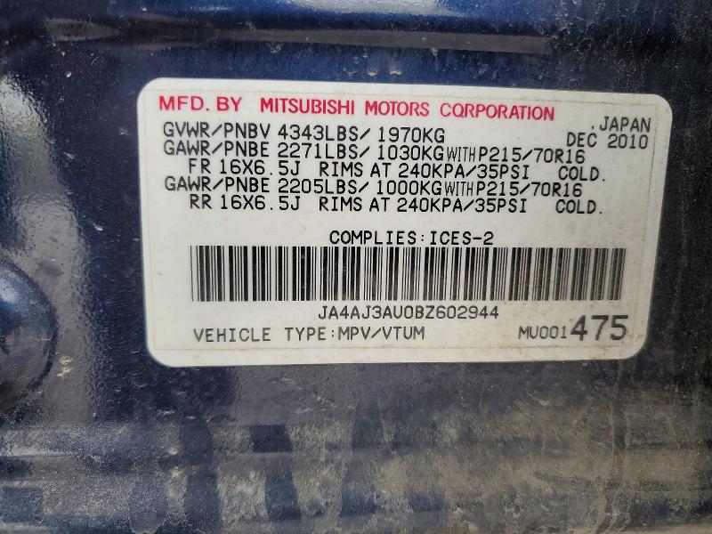 Продажа на аукционе авто 2011 Mitsubishi Rvr, vin: JA4AJ3AU0BZ602944, номер лота: 45447696