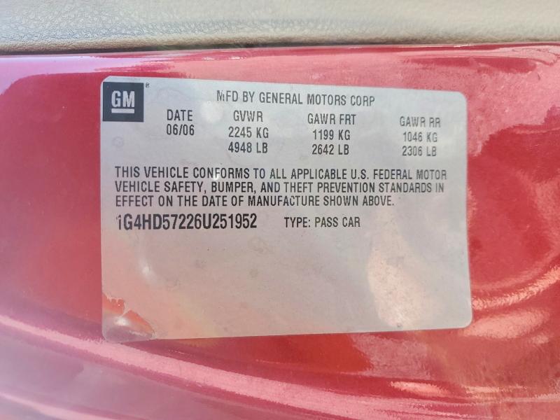 2006 Buick Lucerne მანქანა იყიდება აუქციონზე, vin: 1G4HD57226U251952, აუქციონის ნომერი: 45760366