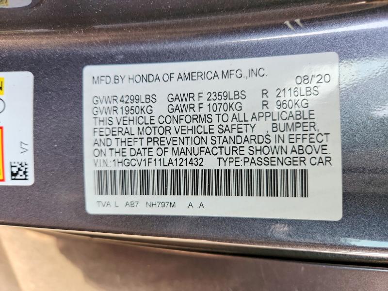 Продажа на аукционе авто 2020 Honda Accord, vin: 1HGCV1F11LA121432, номер лота: 46449806