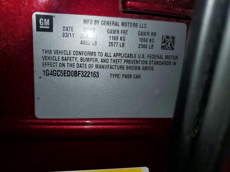 46440496 :رقم المزاد ، 1G4GC5ED0BF322163 vin ، 2011 Buick Lacrosse مزاد بيع