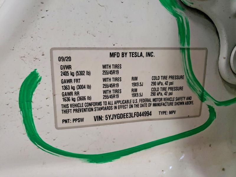 2020 Tesla Model Y მანქანა იყიდება აუქციონზე, vin: 5YJYGDEE3LF044994, აუქციონის ნომერი: 41662006
