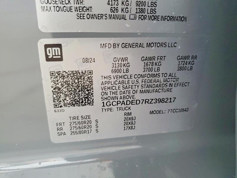 2024 Chevrolet Silverado მანქანა იყიდება აუქციონზე, vin: 1GCPADED7RZ398217, აუქციონის ნომერი: 41898016