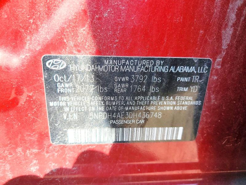 Aukcja sprzedaży 2013 Hyundai Elantra, vin: 5NPDH4AE3DH436748, numer aukcji: 47843746