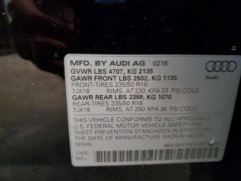 46040166 :رقم المزاد ، WA1BFCFS1GR018850 vin ، 2016 Audi Q3 مزاد بيع