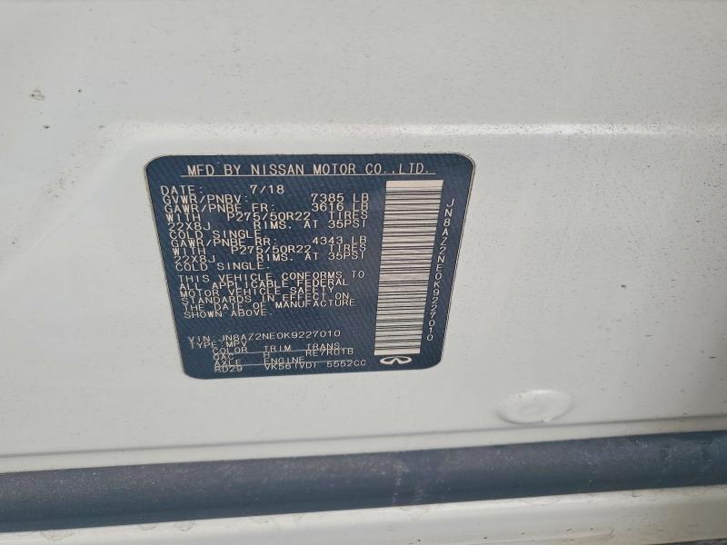 46003316 :رقم المزاد ، JN8AZ2NE0K9227010 vin ، 2019 Infiniti Qx80 مزاد بيع